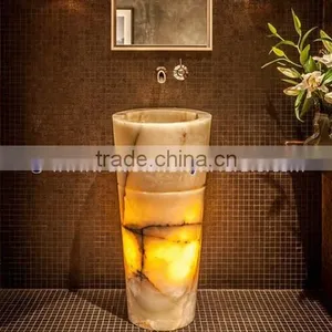 HOT SELLING BACKLIT ONYX PEDESTALS SINKS thumbnail-1