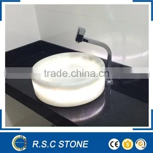 White Onyx Marble Transmitting Washroom Sink thumbnail-1