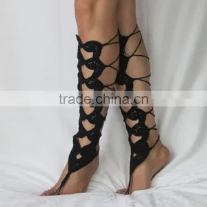 Crochet Cotton Barefoot Sandals Foot Anklet Bracelet Ankle Chain Beach,Barefoot Gladiators Sandals thumbnail-5