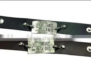 Handmade Square Tag Leather Bracelet With Words Engraved,wholesale Custom Mens Bracelets thumbnail-5