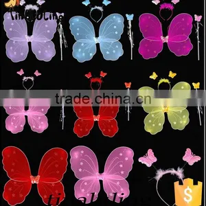 Wholesale Single Nylon Butterfly Glitter Fairy Wings Girls Dress up Costume Wedding Favors thumbnail-1