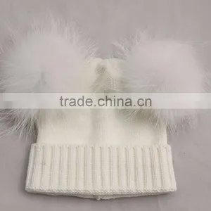 Myfur Christmas Kid Hat Girl Genuine Fur Pom Pom Children Crochet Winter Hat thumbnail-2