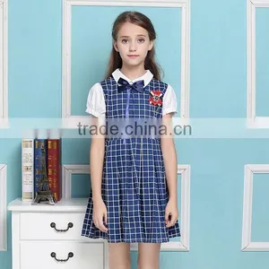 Latest Design Navy Blue Nice Girl Plaid Dress Elementary Quality School Uniform thumbnail-2