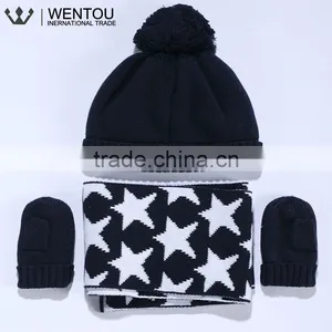 Wholesale Cotton Knitted Scarf Hat Gloves Baby Winter Warm Set thumbnail-2