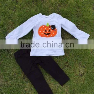 Boys Long Sleeves Halloween Pumpkin Print Pant Kids Boutique Outfits Kids Suit With Matching Necklace and Headband thumbnail-1