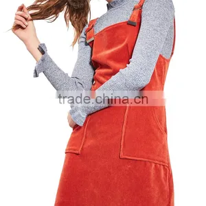 2017 OEM Spring Women Adjustable Burnt Orange Cord Pinafore Dress thumbnail-2