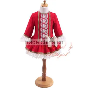 Wholesale Handmade Pettigirl Autumn Red Girl Boutique Dress Cotton Flower Girls Dress With Hair Accessories G-DMGD908-893 thumbnail-3