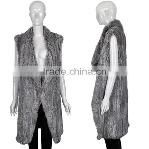 YR671 Genuine Quality Women Gilet Rabbit Fur Long Vest thumbnail-1