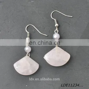 Fashionable Simple Scalloped Pink Crystal Drop Earrings Natural Stone Jewelry thumbnail-5