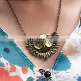 Bronze Plated Cute Owl Pendant Necklace Solid Coruja thumbnail-1