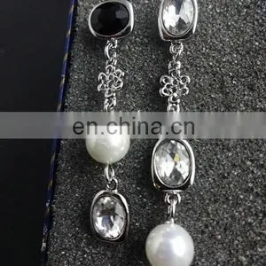 Asymmetry Glass Crystal Pearl Chandelier Earrings Bridesmaid Earrings thumbnail-1