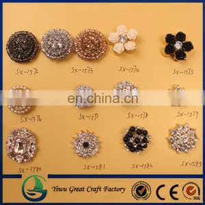 2015 Fashion Silver Crystal Rhinestone Pearl Button With Metal Base thumbnail-2