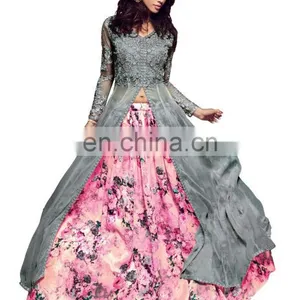 Women's 2017 Dubai Style Party Wear Georgette Anarkali Suits Dress Material (Semi-Stitched) thumbnail-1