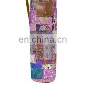 LEATHER Cross Body Yoga Bag Purse Banjara Style Yoga Bag Yoga Met Bag Ethnic Hand Embroidered Vintage INDIAN Kantha YOGA Mat Bag thumbnail-5