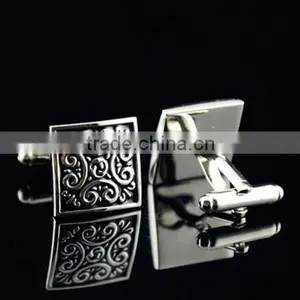 Vintage Black Pattern Mens Party Gift Shirt Cufflinks Cuff Links French Silver thumbnail-1