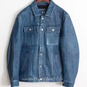 MEN'S NEW FASHION WASHED COWSKIN GENUINE LEATHER JACKET F/W2021 thumbnail-1
