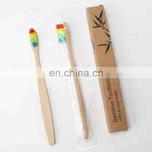Bamboo Organic Toothbrush Flat Handle Rainbow Bristle Custom Logo Manufacturer thumbnail-1