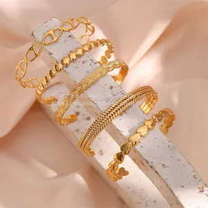 18k Gold Plated Jewelry Heart Arrow Bracelet Bangle Stainless Steel Adjustable Cuff Bracelet For Women thumbnail-2