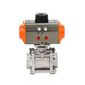 3PCS Threaded Stainless Steel WCB Pneumatic Actuator Control Ball Valve thumbnail-1