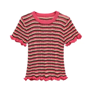 2025 New Summer Korean Version Simple Style Striped Round Neck Layered Decorative Striped T-shirt thumbnail-2