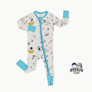 Factory Customization Toddler Infant Long Sleeve Bamboo Baby Print Romper Zipper Pajamas Climbing Suit thumbnail-2