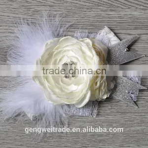 Factory Hot Sale Stain Chiffon Rosette Flower Girls Headwear Handmade Lace Elastic Headbands for Kids thumbnail-5