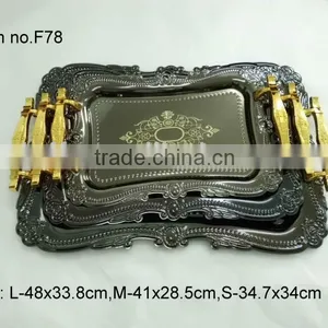 3pcs High End Quality Luxuriant Classic Bronze Antique Food Service Tray/serving Plate/serving Dish With Golden Handle thumbnail-1