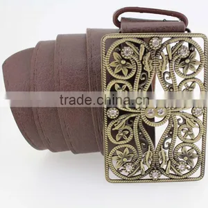 Hot Sale Vintage Style Women's Fashion PU Brand Belt With Shiny Rhinestone Square Shape Buckle thumbnail-5