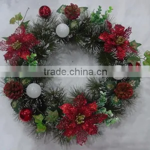 50cm Green Pine Needle With Snow Decorated X-mas Wreath thumbnail-1