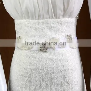 Wholesale Beaded Wedding Accessory Rhinestone Pearl Bridal Sash Jewelry Applique WA003 thumbnail-1