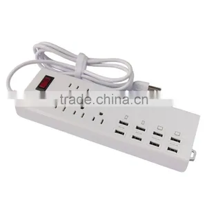HUNDA OEM/ODM Service 5.9ft White US Plug 6 Outlet Portable Power Socket With 8 USB Charger for Wifi Router Modem thumbnail-2