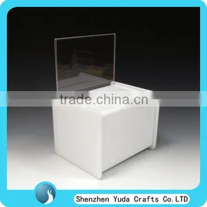 Elegant White Acrylic Donation Box With Lock, Acrylic Ballot Box With Sign Holder, Acrylic Contest Box thumbnail-1