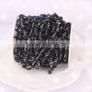 Rosary Chain Black Agate Chips Bead Free Form Chains Silver Plated Chain thumbnail-3
