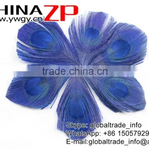 Gold Supplier ZPDECOR Bulk Sale Top Dyed Royal Blue Trimmed Peacock Feathers Eyes for Decoration thumbnail-3