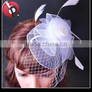 Party Women Feather Fascinator Handmade Wedding Lace Flower Hair Clip Accessory thumbnail-2