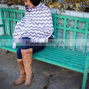 Cotton Spandex Knit White Ground With Light Purple Zig Zag Stripe Premium Quality Infinity Nursing Scarf thumbnail-1