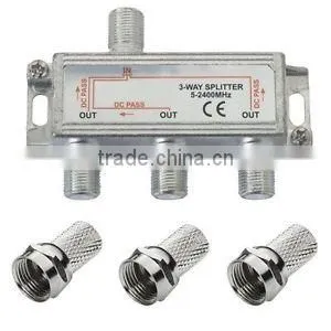 3 Way Cable Splitter Cable + 4 F Plug TV SKY BOX Virgin Media thumbnail-1
