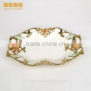 Wholesale Golden Electroplating Fruit Departed Plate,ceramic Plate Wholesale in Stock thumbnail-2