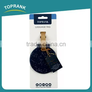 Toprank OEM Wholesale Custom Gift Round Shaped Suitcase Name Tag Embossed Travel Leather Pu Luggage Tag thumbnail-2