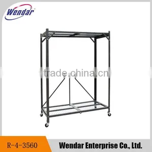 Folding Metal Display Storage Rack Shelves With 4 Wheels Easy to Carry and Move thumbnail-1