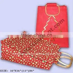 Jute Christmas Bags - Elegant Print in Gold Color thumbnail-1