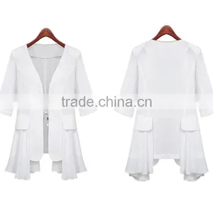 Lady Clothing Garment Manufacturer Slim Fit Ruffle Hem Chiffon Front Zipper Women Autumn Jacket 2015 thumbnail-3