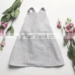 2017 High Quality Stripe Wholesale Baby Clothes Dress Cheap Gray Kids Summer Dress for New Model Girl Linen Dress thumbnail-1