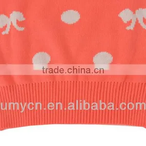 2014 Spring Girl's Allover Jacquard Bowknot and Polka Dot Pattern Pullover Sweater thumbnail-3