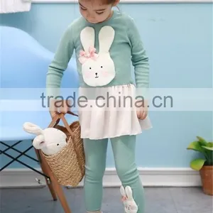 Girls Easter Cotton Outfit, Kids Easter Bunny Cloth Set, Spring/autumn Kids Cotton Suit Joker Rabbit Skirt &leggings 2pcs Suit thumbnail-1