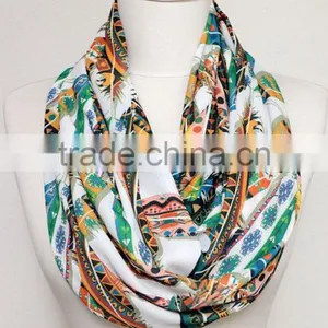 Colourful Ikat Feather Pattern Infinity Scarf, Circle Scarf, Scarves, Tube Scarf, Spring - Fall - Winter - Summer Fashion thumbnail-3