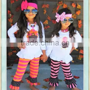 Ruffle Toddler Turkey Outfits Turkey Football T-shirt and Striped Ruffle Pants Sets Boutique Remakes Little Girls Clothing Sets thumbnail-1