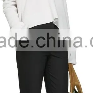 Women Wearing Sexy Design V Neck Blank White Sweater With Rolled Cuffs With Buttons thumbnail-4