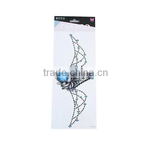Paper Removable Waterproof Temporary Sternum Tattoo Sticker Body Art Blue Flower Pattern Temporary Tattoos For Men thumbnail-1