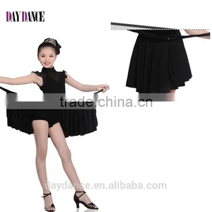 Girl Child Elegant Black Dance Skirt Suit Kids Mesh High Neck Sleeveless Latin Dance Leotard thumbnail-1
